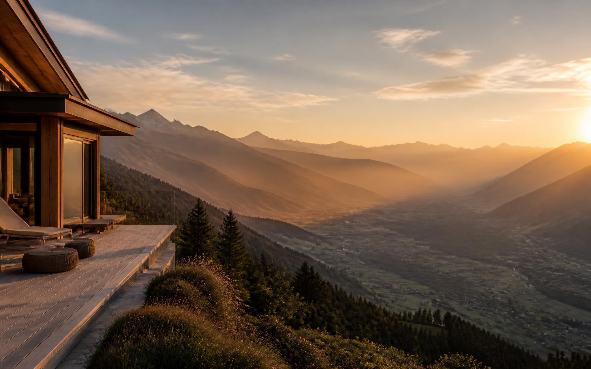 Blick von der Terrasse des Hauses über das Zillertal im Abendlicht